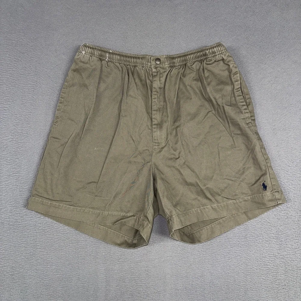 Polo Ralph Lauren Shorts Mens XXL 2XL Green Brown Casual Elastic Waist Snap Pony